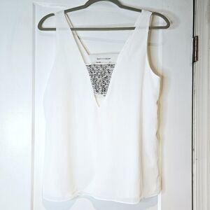 New Friends Colony Ivory V-Neck Top with Beaded Inset